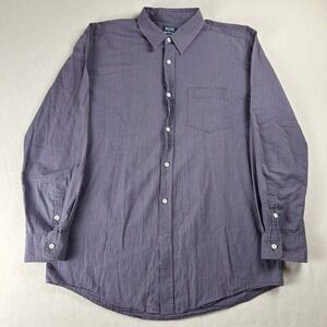 Blue Saks Fifth Avenue Shirt Men's XL Button Up Long Sleeve Gingham Plaid Retro